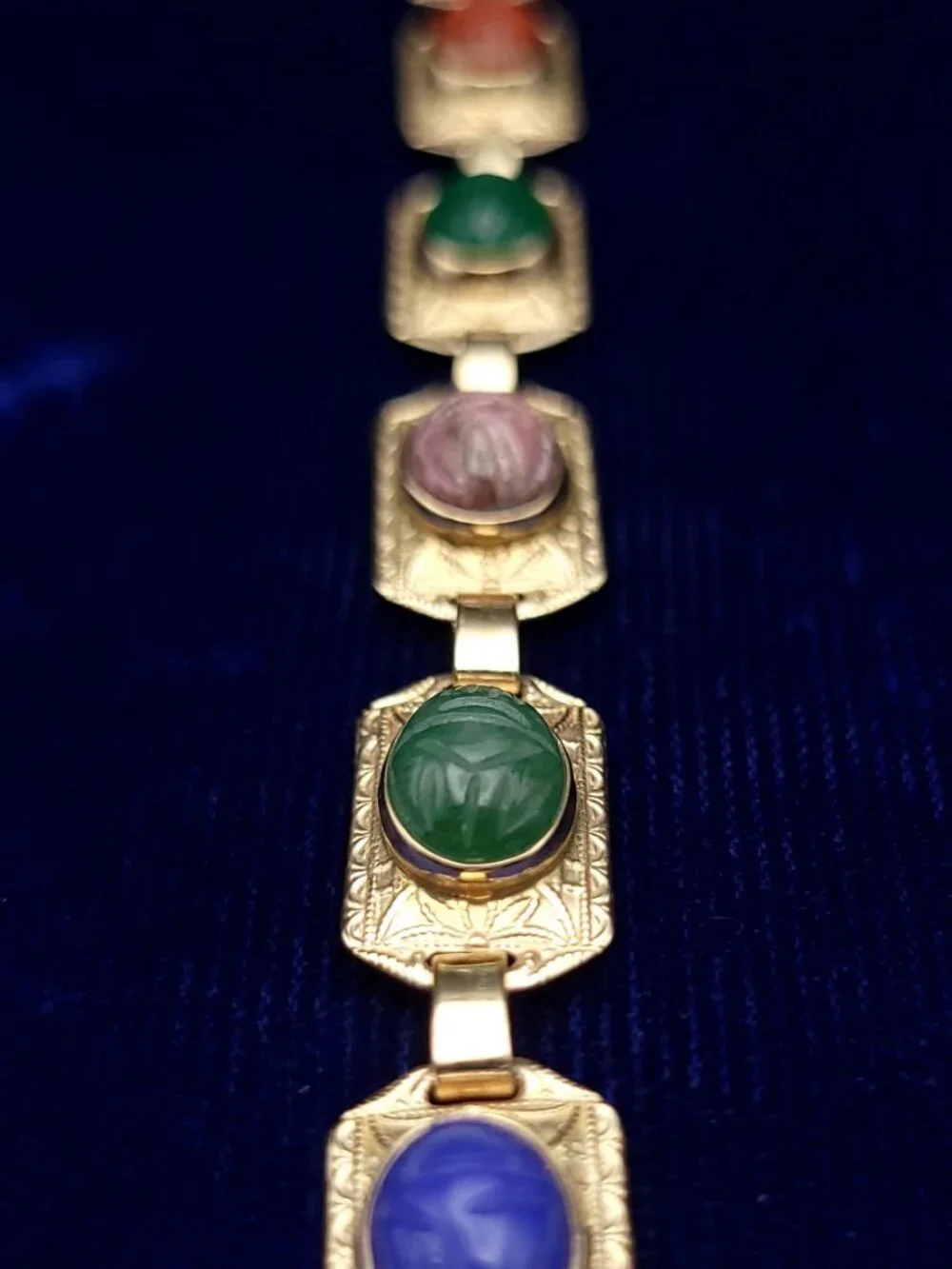 10K Gold and Semi-Precious Stone Scarab Bracelet